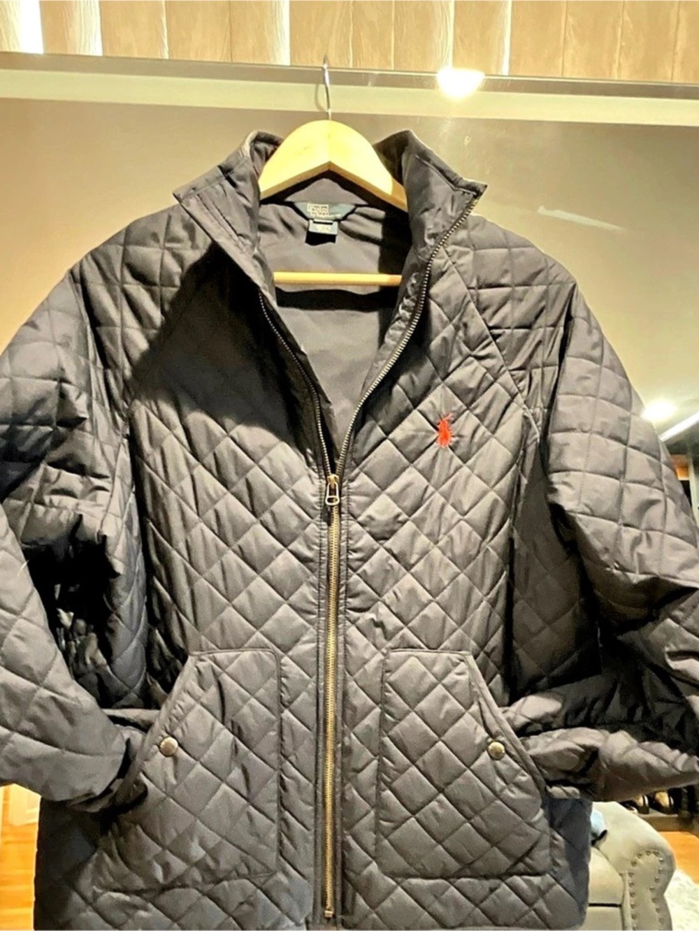 Polo Ralph Lauren Quilted Puffer Jacket in Gray Size Large Like New